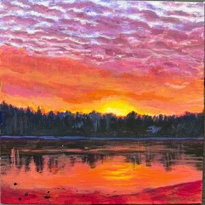 Sunset Over Lake Canvas Art